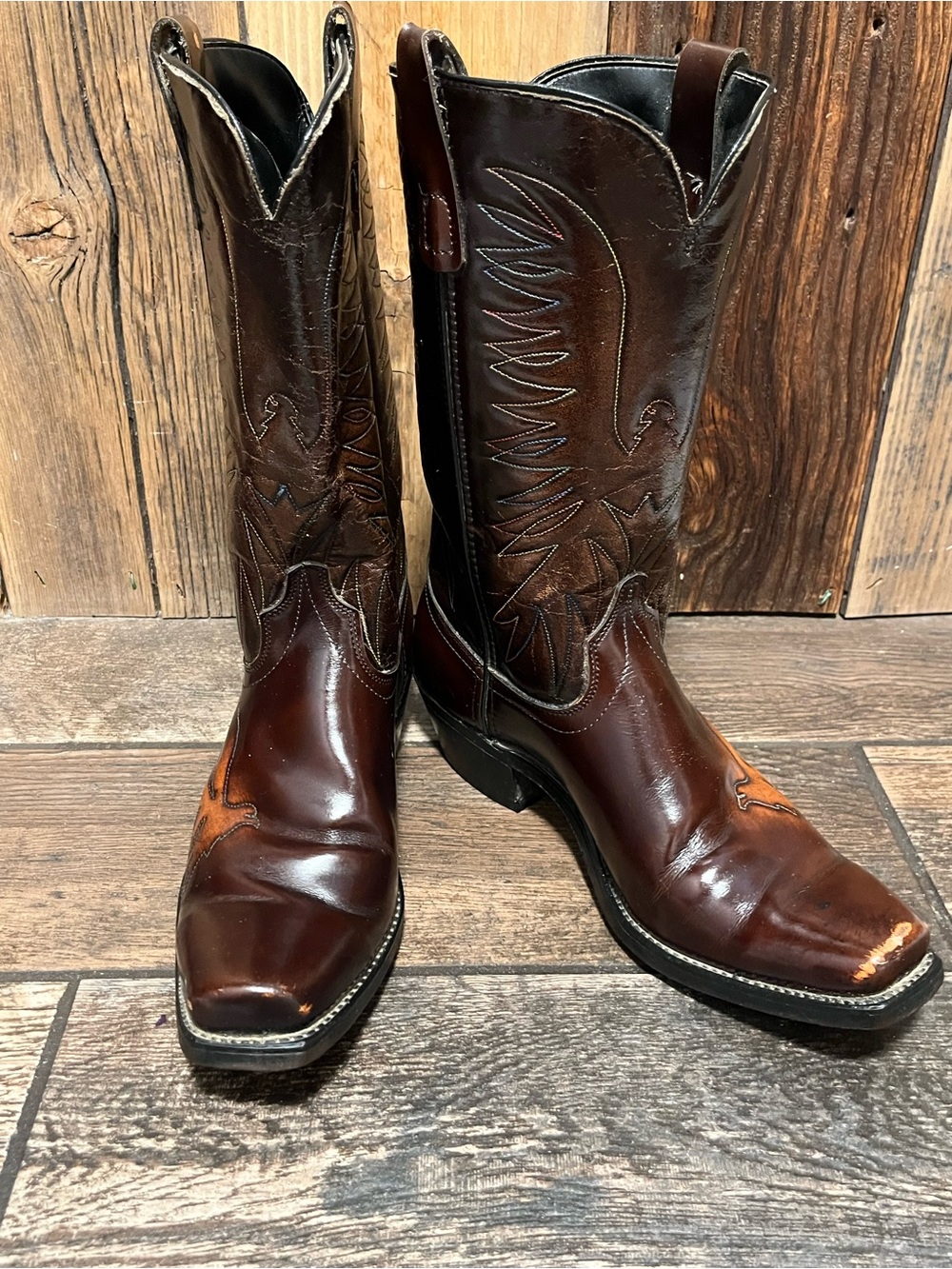 Laredo Brown Leather Western Cowboy Boots with Embroidered Shaft